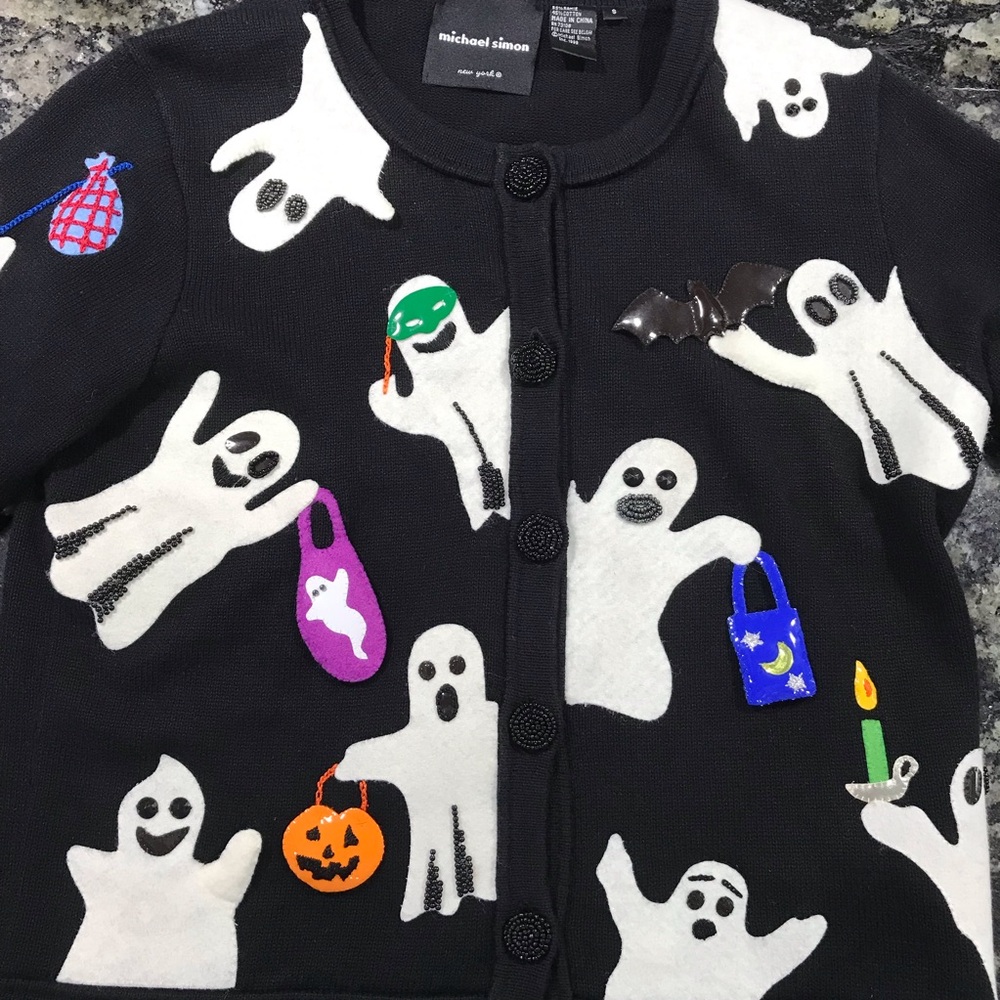 Vintage Michael Simon Halloween Ghosts Cardigan Sweater ~ Women’s Small - Picture 2 of 11